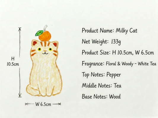 Cream Cat Candle 133g/4.7oz · White Tea — Handmade Calming Candle