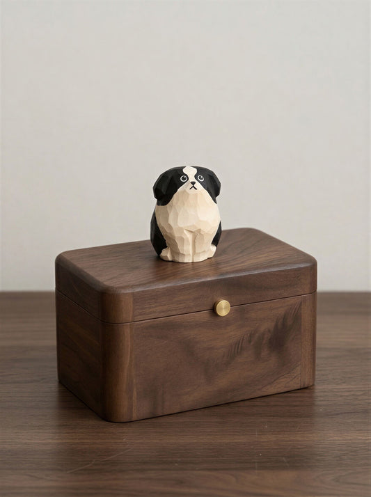 Border Collie Wooden Pet Urn with Memorial Figurine - 1368ml - pet ashes memorial urn