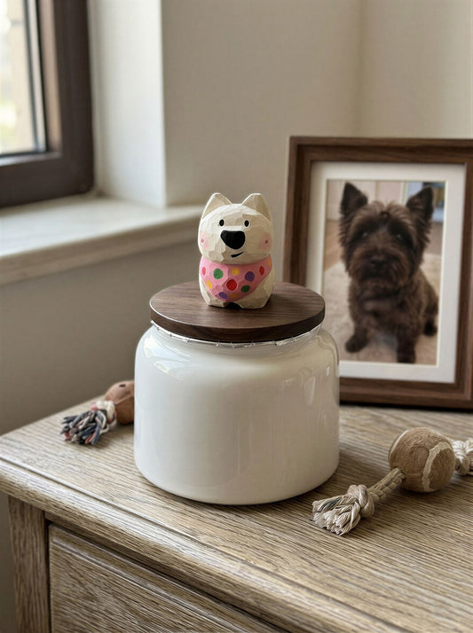 Westie Ceramic Pet Urn with Memorial Figurine - 570ml - White - pet ashes memorial urn