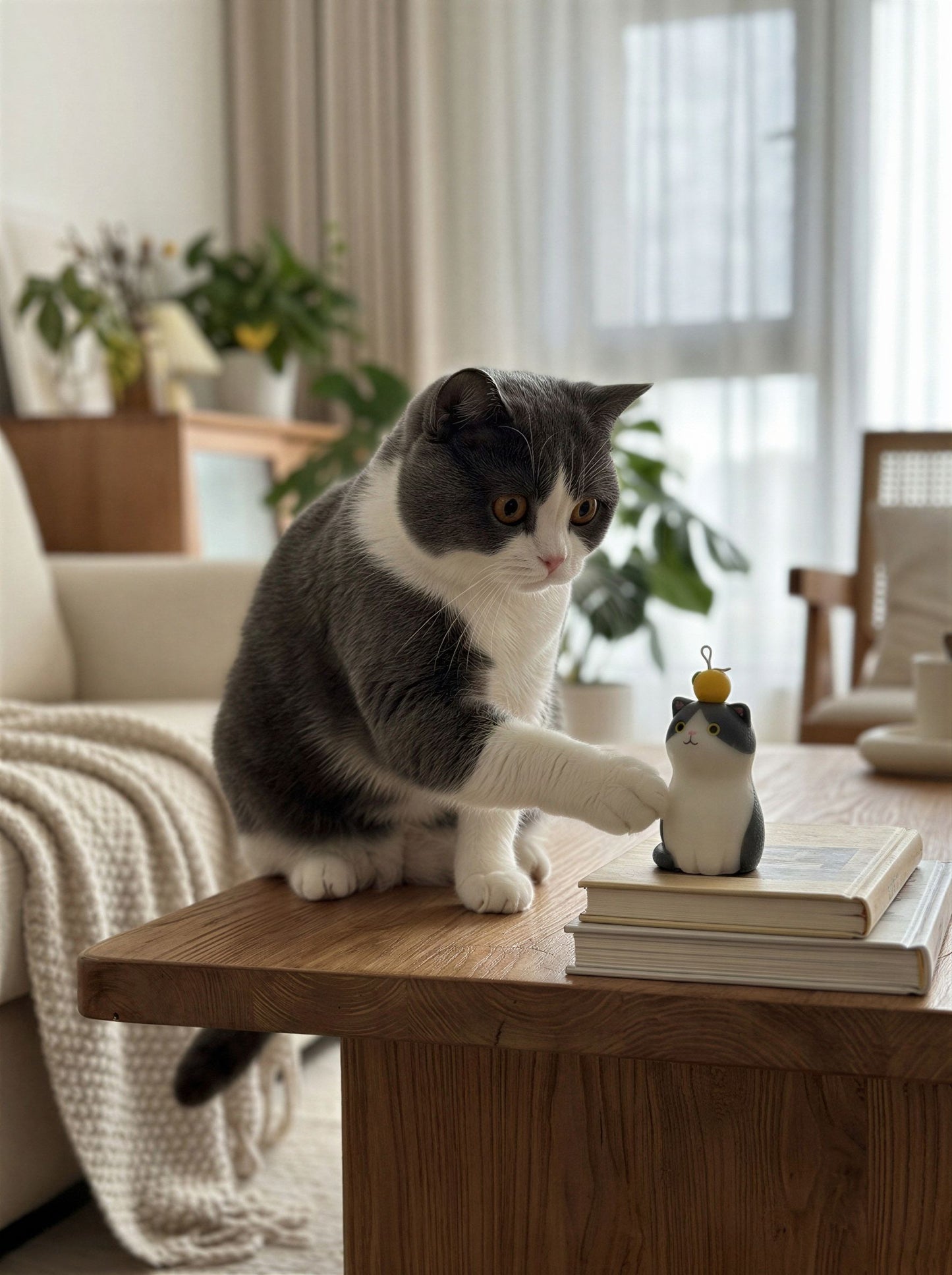 Blue-White Cat Candle 133g/4.7oz · Rose — Handmade Calming Candle