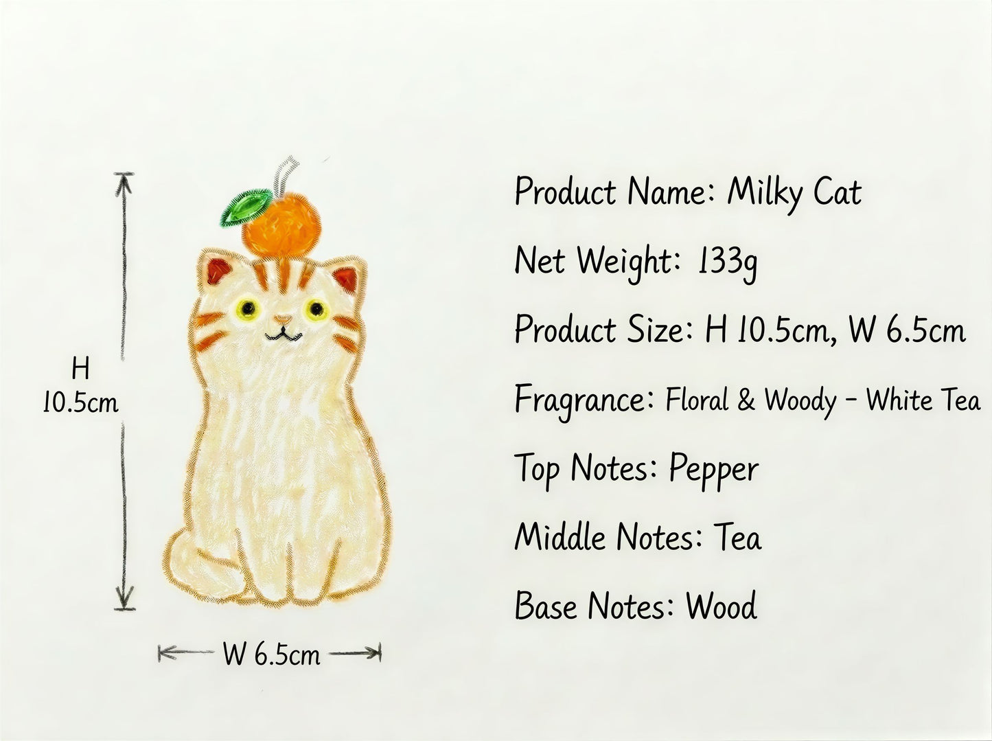 Cream Cat Candle 133g/4.7oz · White Tea — Handmade Calming Candle