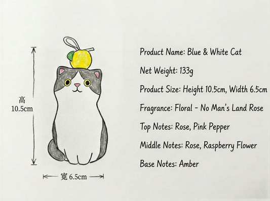 Blue-White Cat Candle 133g/4.7oz · Rose — Handmade Calming Candle