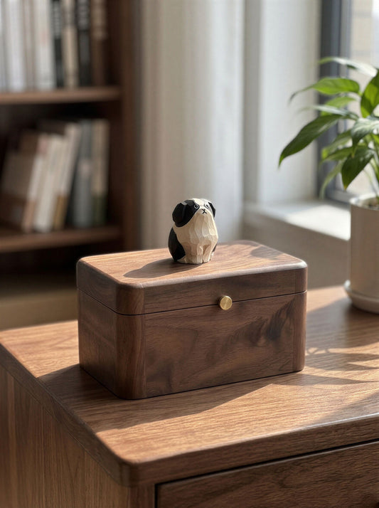Border Collie Wooden Pet Urn with Memorial Figurine - 1368ml - pet ashes memorial urn