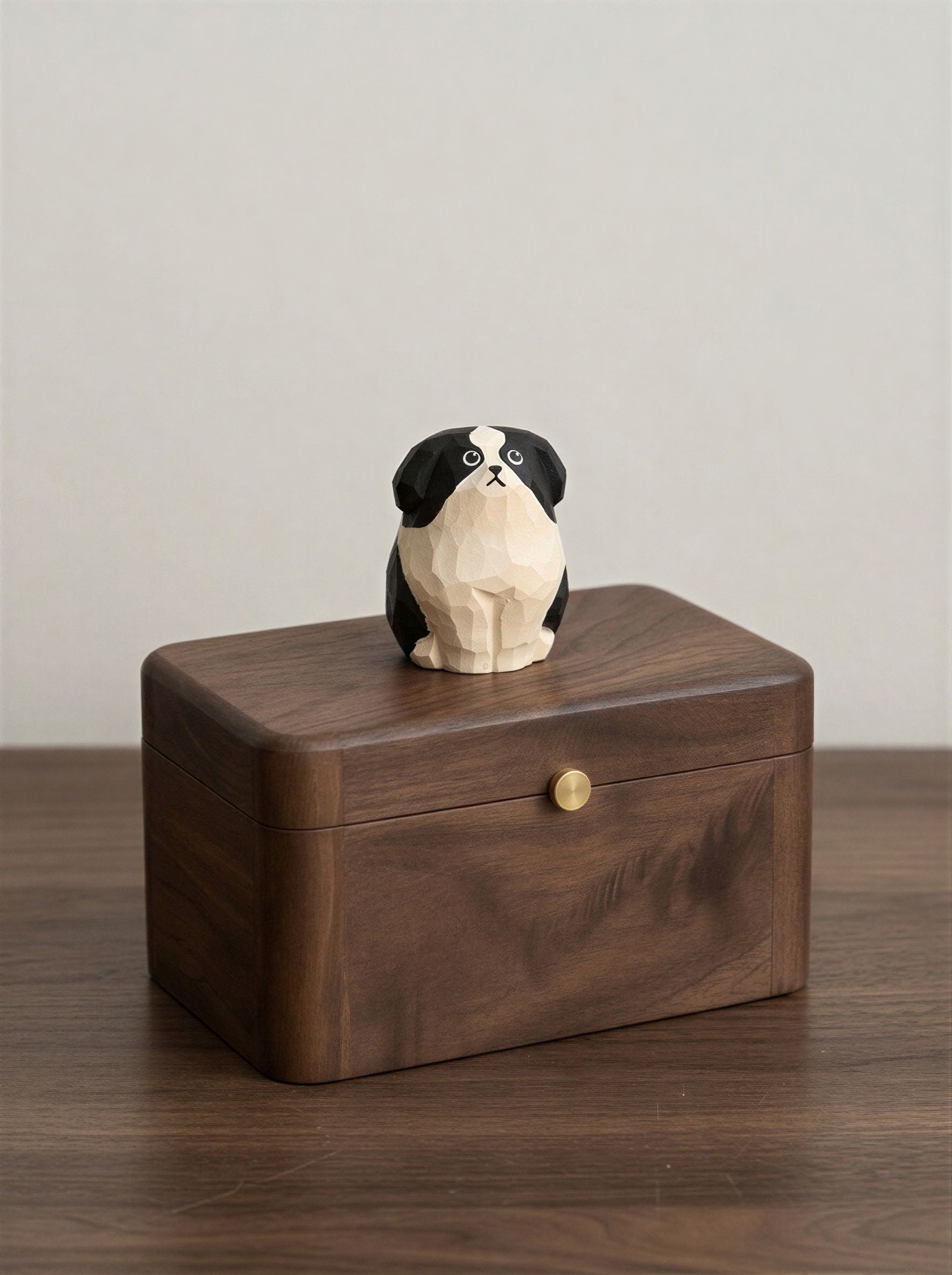 Border Collie Wooden Pet Urn with Memorial Figurine - 1368ml - pet ashes memorial urn