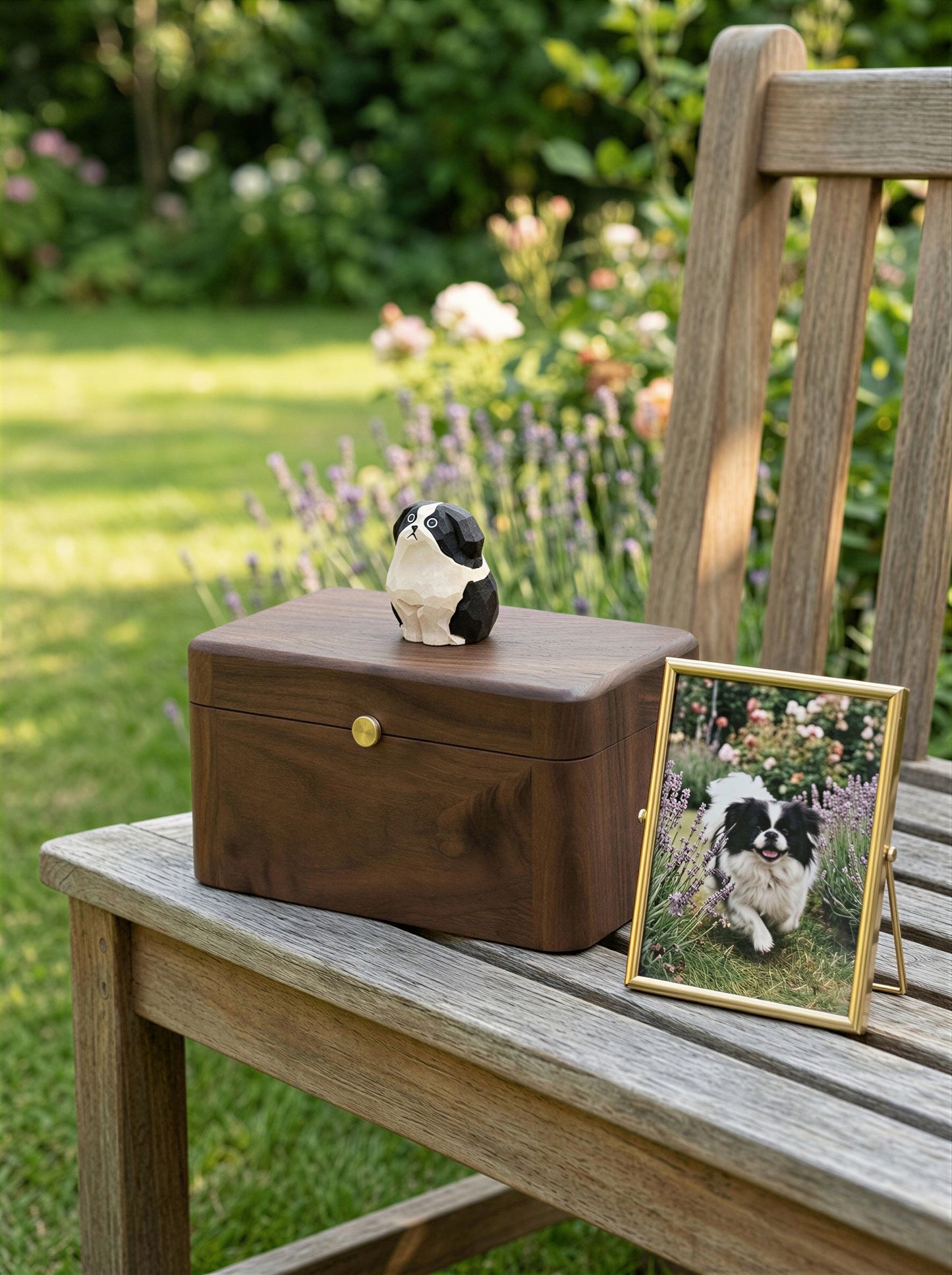 Border Collie Wooden Pet Urn with Memorial Figurine - 1368ml - pet ashes memorial urn