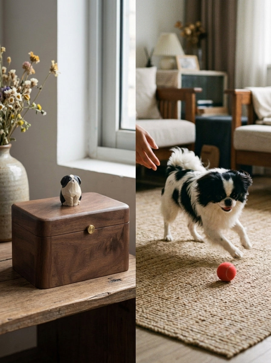 Border Collie Wooden Pet Urn with Memorial Figurine - 1368ml - pet ashes memorial urn