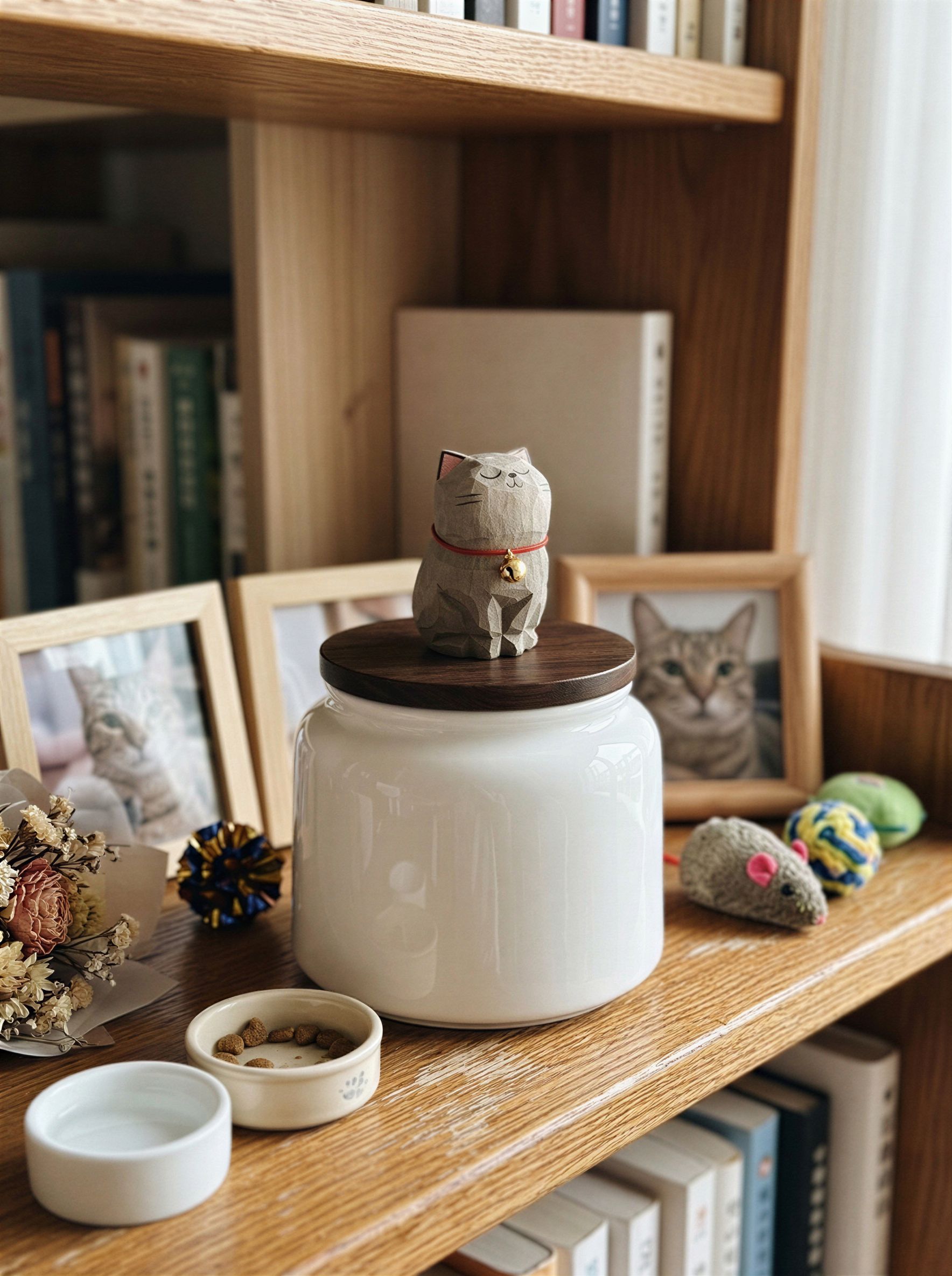 Cat Memorial Bell Ceramic Pet Urn with Figurine - 570ml - Chinese Tabby - pet ashes memorial urn