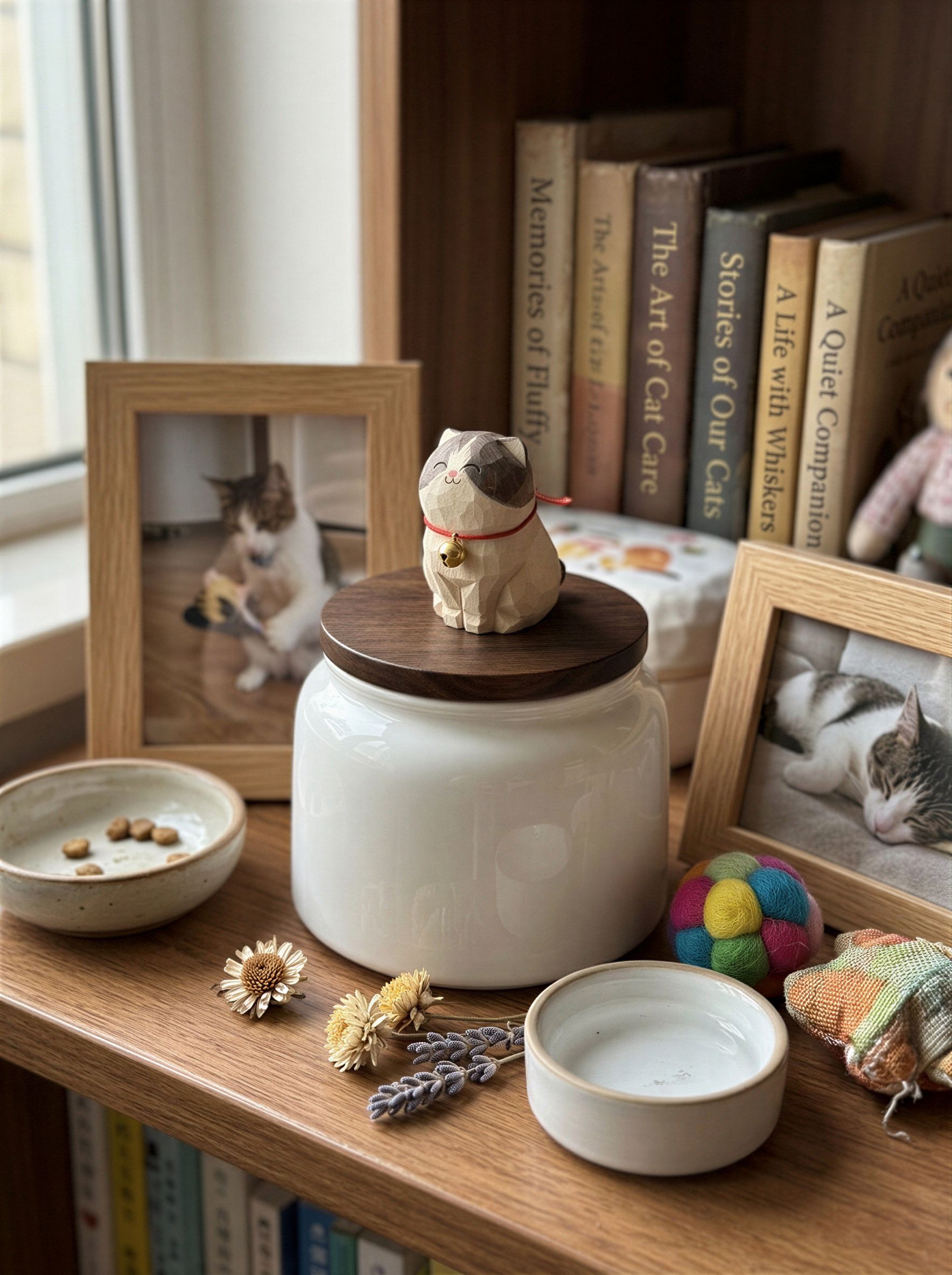 Cat Memorial Bell Ceramic Pet Urn with Figurine - 570ml - British Shorthair - pet ashes memorial urn