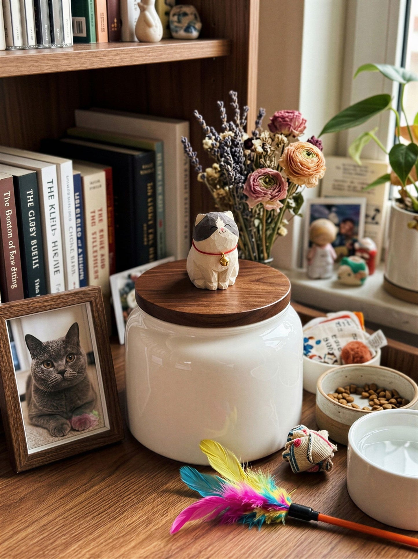 Cat Memorial Bell Ceramic Pet Urn with Figurine - 570ml - British Shorthair - pet ashes memorial urn