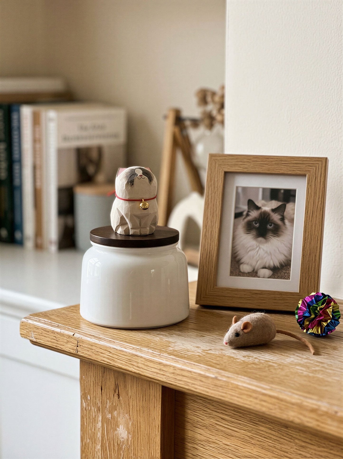Cat Memorial Bell Ceramic Pet Urn with Figurine - 570ml - Ragdoll - pet ashes memorial urn
