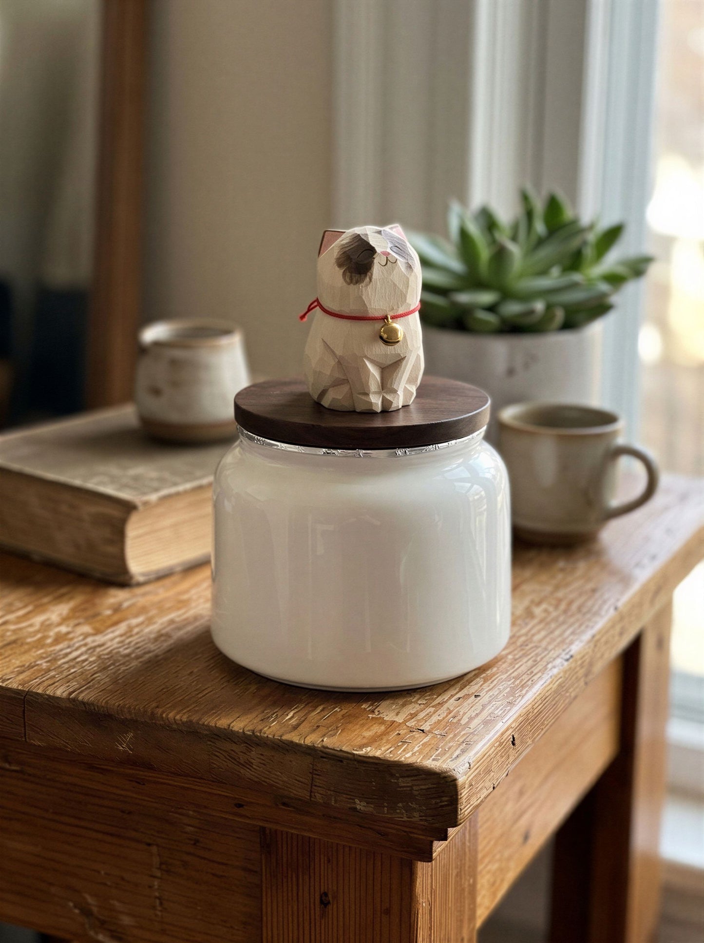 Cat Memorial Bell Ceramic Pet Urn with Figurine - 570ml - Ragdoll - pet ashes memorial urn