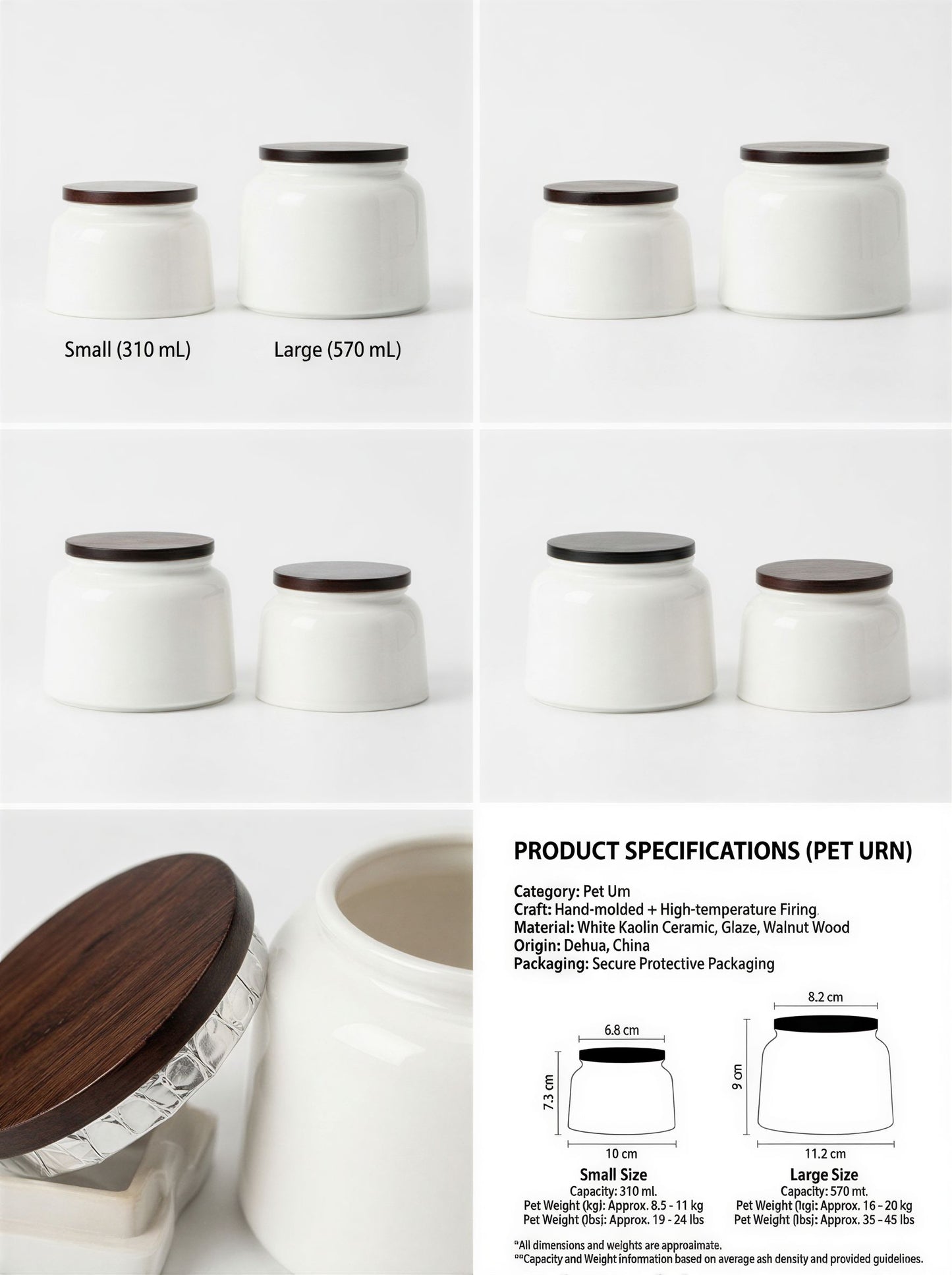 Size guide - ceramic pet urn small and large