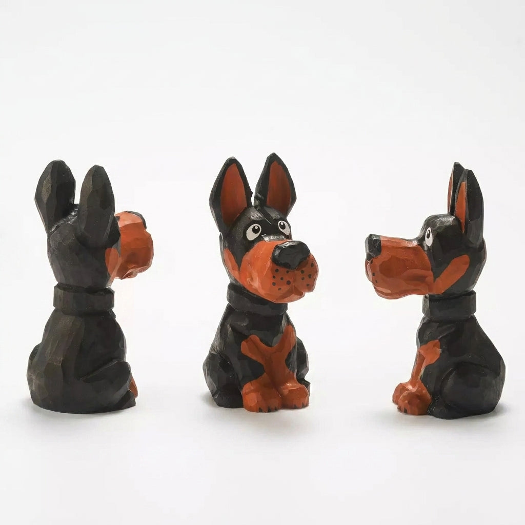 Doberman Wooden Pet Urn with Memorial Figurine - pet ashes memorial urn