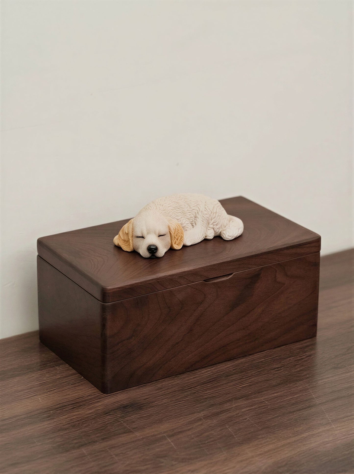 Golden Retriever Resting Wooden Pet Urn with Memorial Figurine - Cream Golden - pet ashes memorial urn