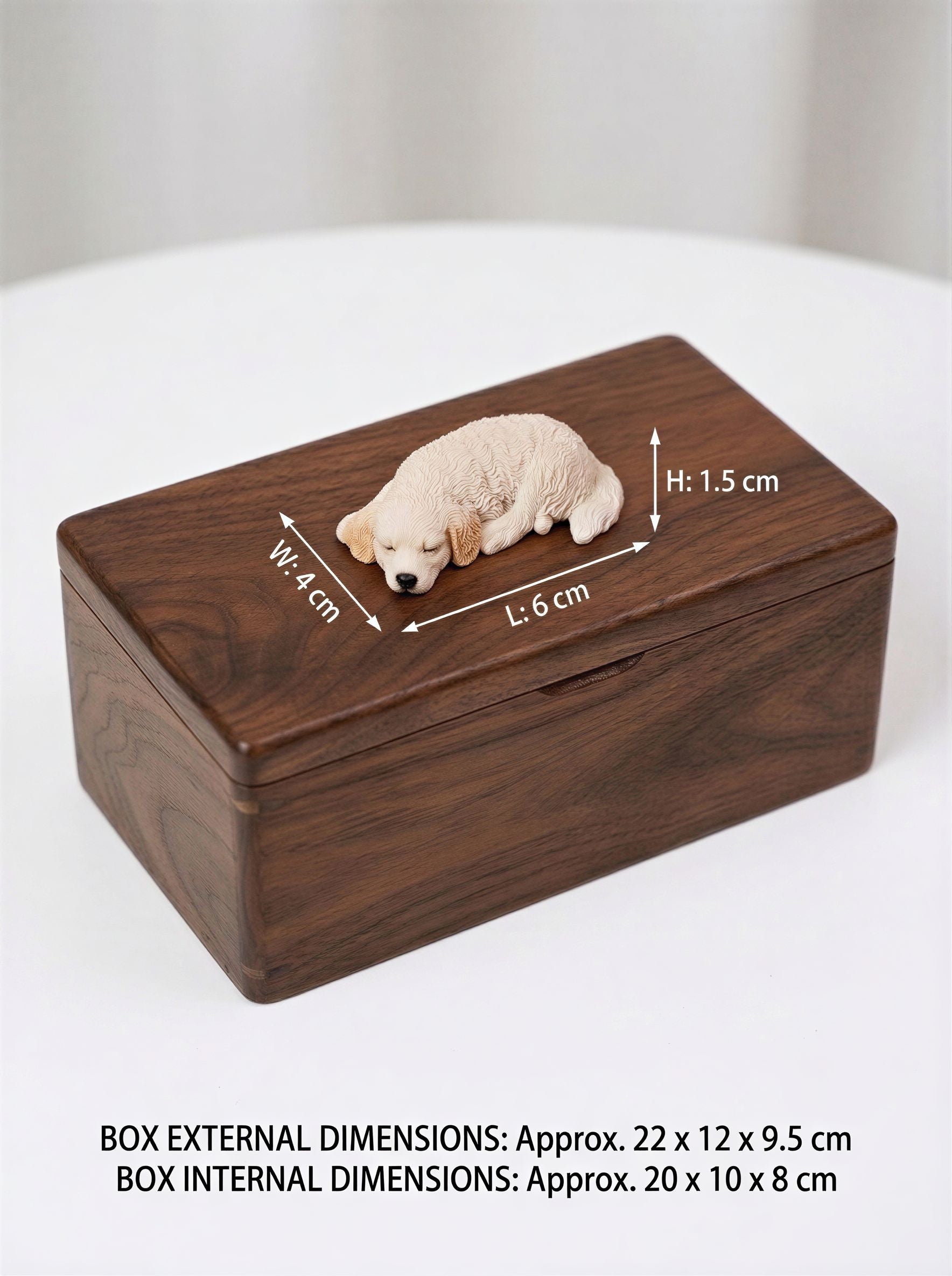 Golden Retriever Resting Wooden Pet Urn with Memorial Figurine - Cream Golden - pet ashes memorial urn