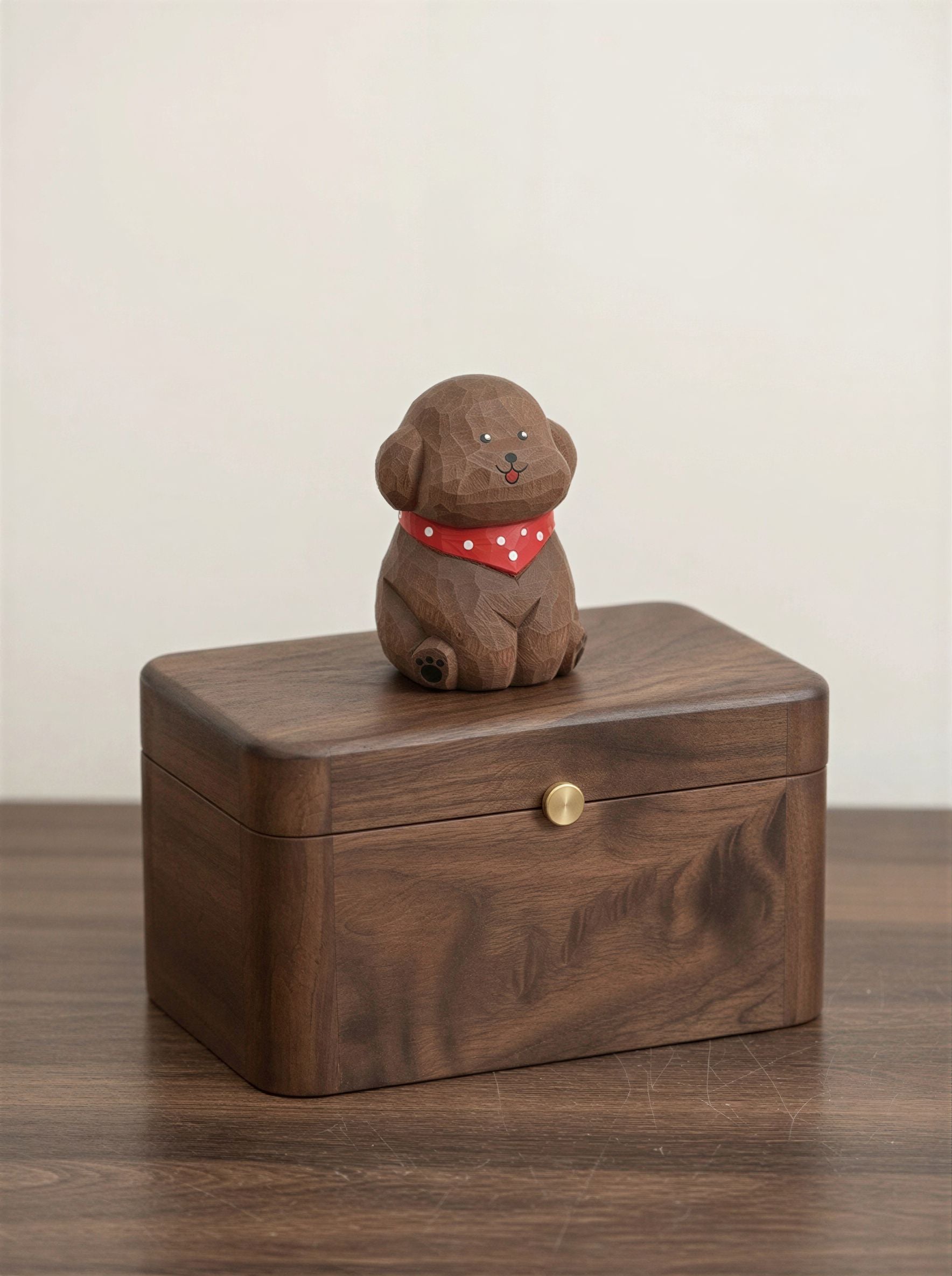 Poodle Wooden Pet Urn with Memorial Figurine - 1368ml - Brown - pet ashes memorial urn