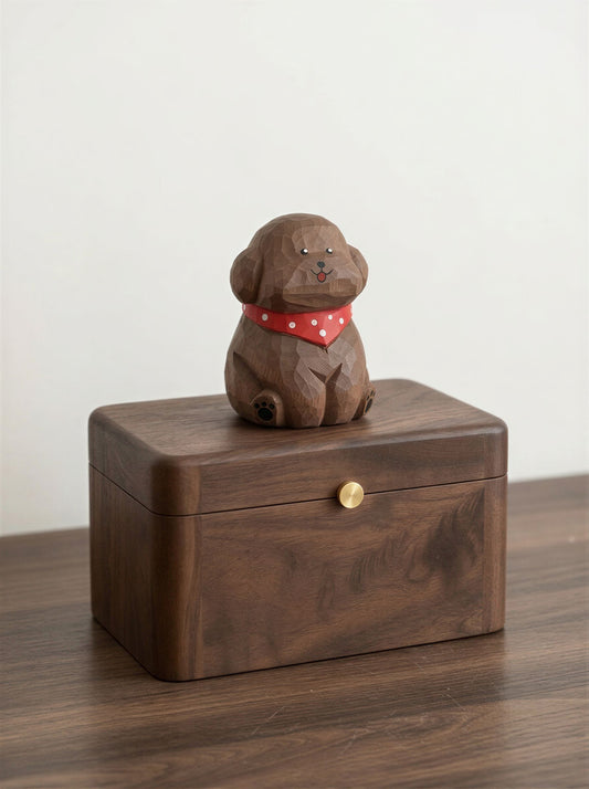 Poodle Wooden Pet Urn with Memorial Figurine - 1368ml - Brown - pet ashes memorial urn