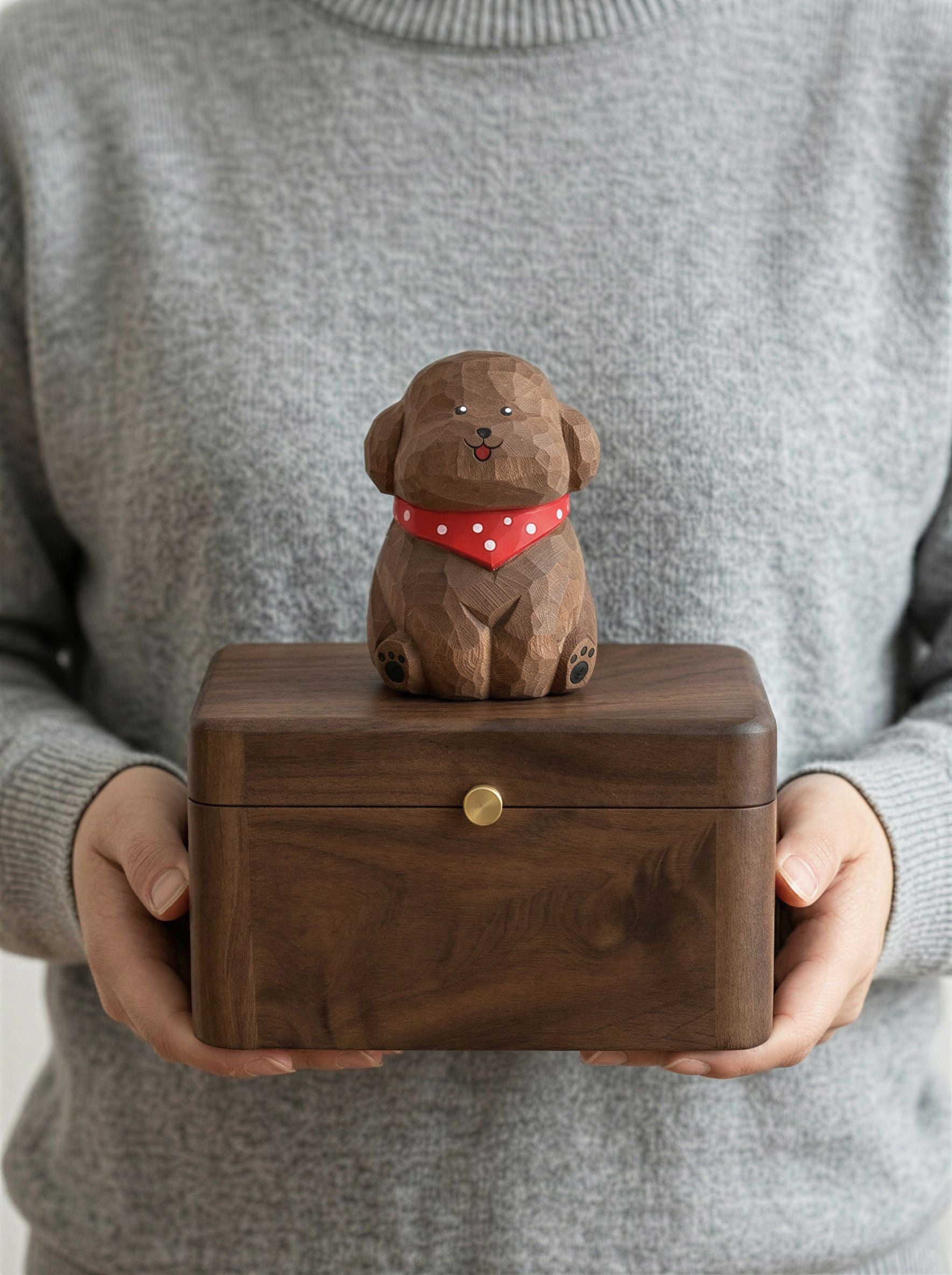 Poodle Wooden Pet Urn with Memorial Figurine - 1368ml - Brown - pet ashes memorial urn