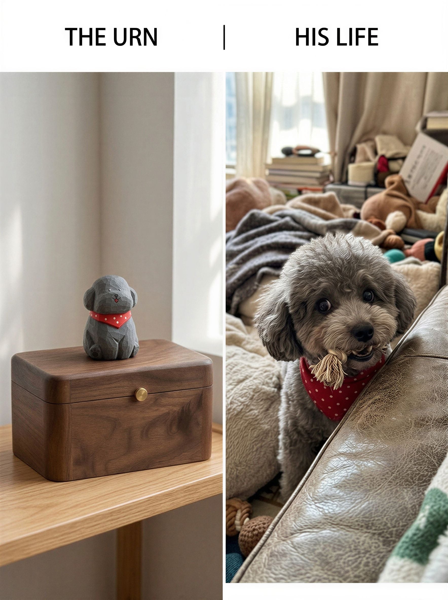 Poodle Wooden Pet Urn with Memorial Figurine - 1368ml - Gray - pet ashes memorial urn