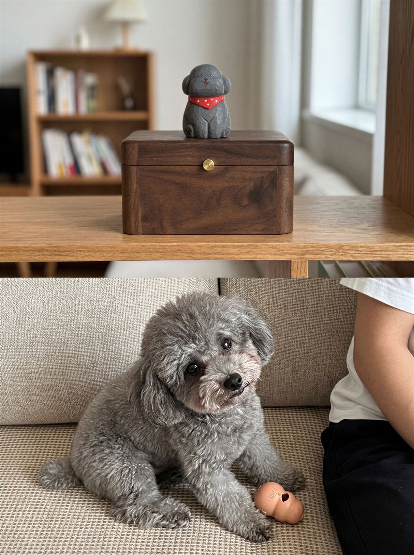 Poodle Wooden Pet Urn with Memorial Figurine - 1368ml - Gray - pet ashes memorial urn