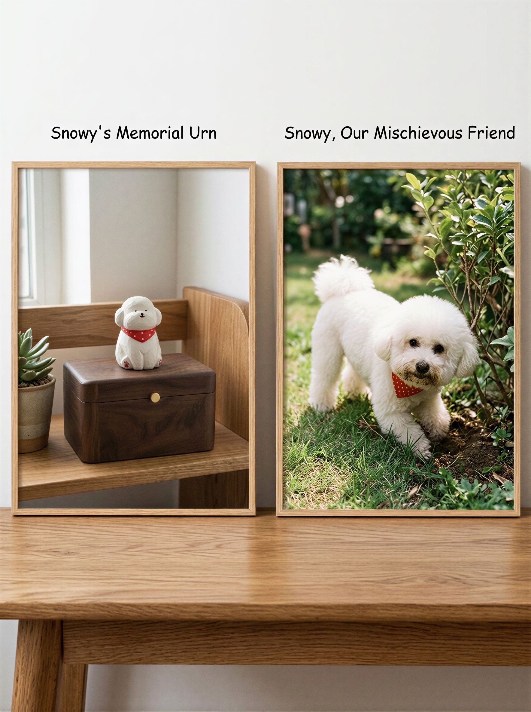 Poodle Wooden Pet Urn with Memorial Figurine - 1368ml - White - pet ashes memorial urn