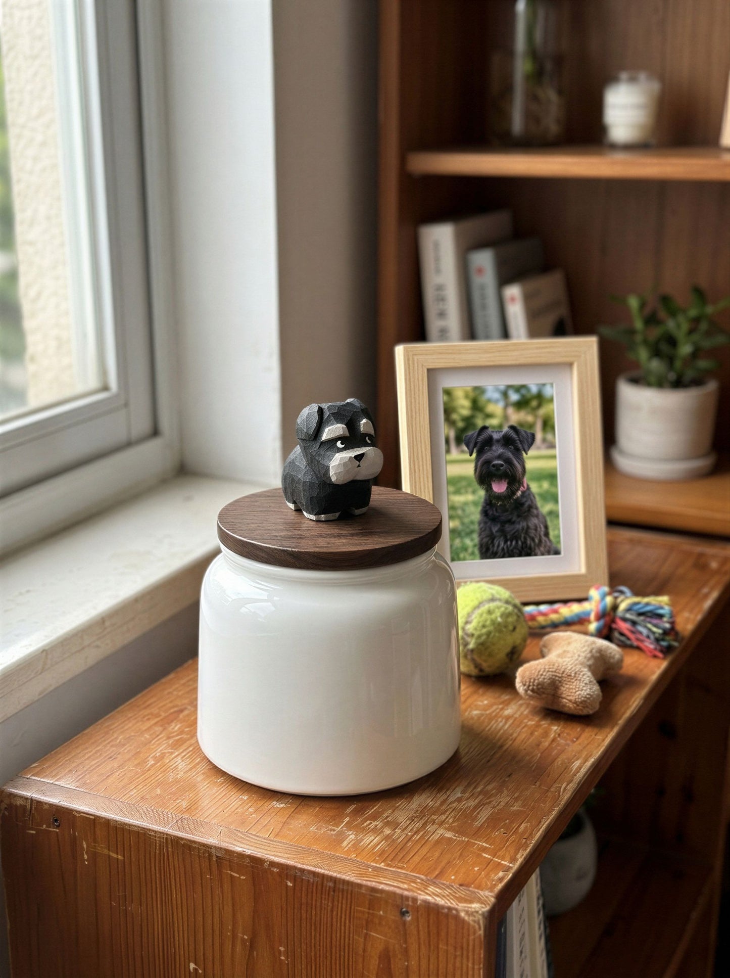 Schnauzer Ceramic Pet Urn with Memorial Figurine - 570ml - Black - pet ashes memorial urn
