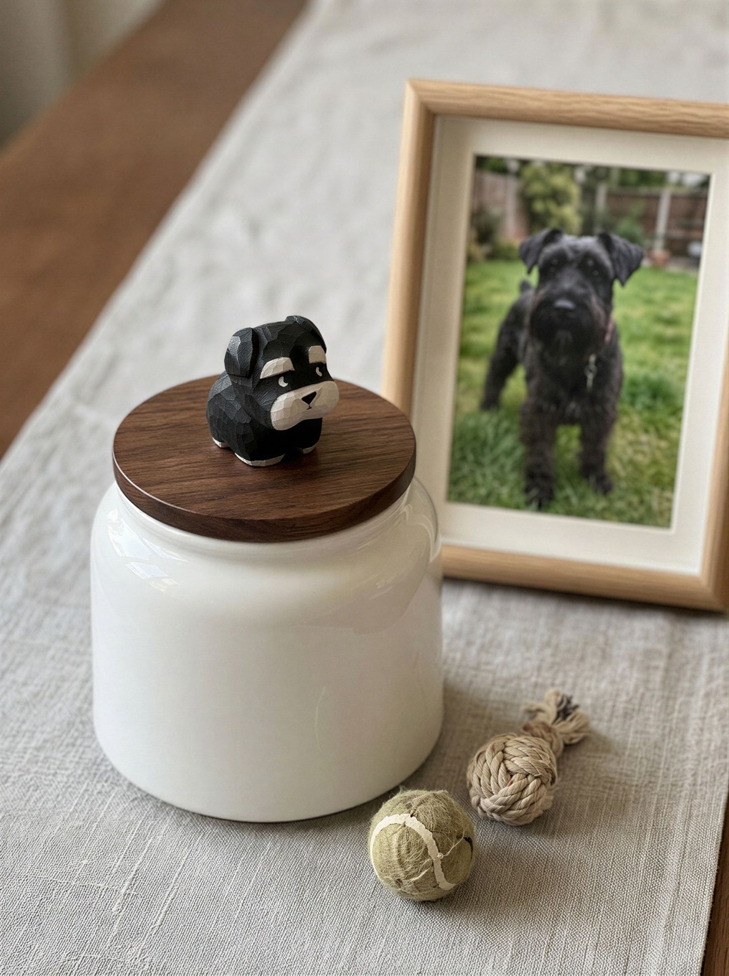 Schnauzer Ceramic Pet Urn with Memorial Figurine - 570ml - Black - pet ashes memorial urn