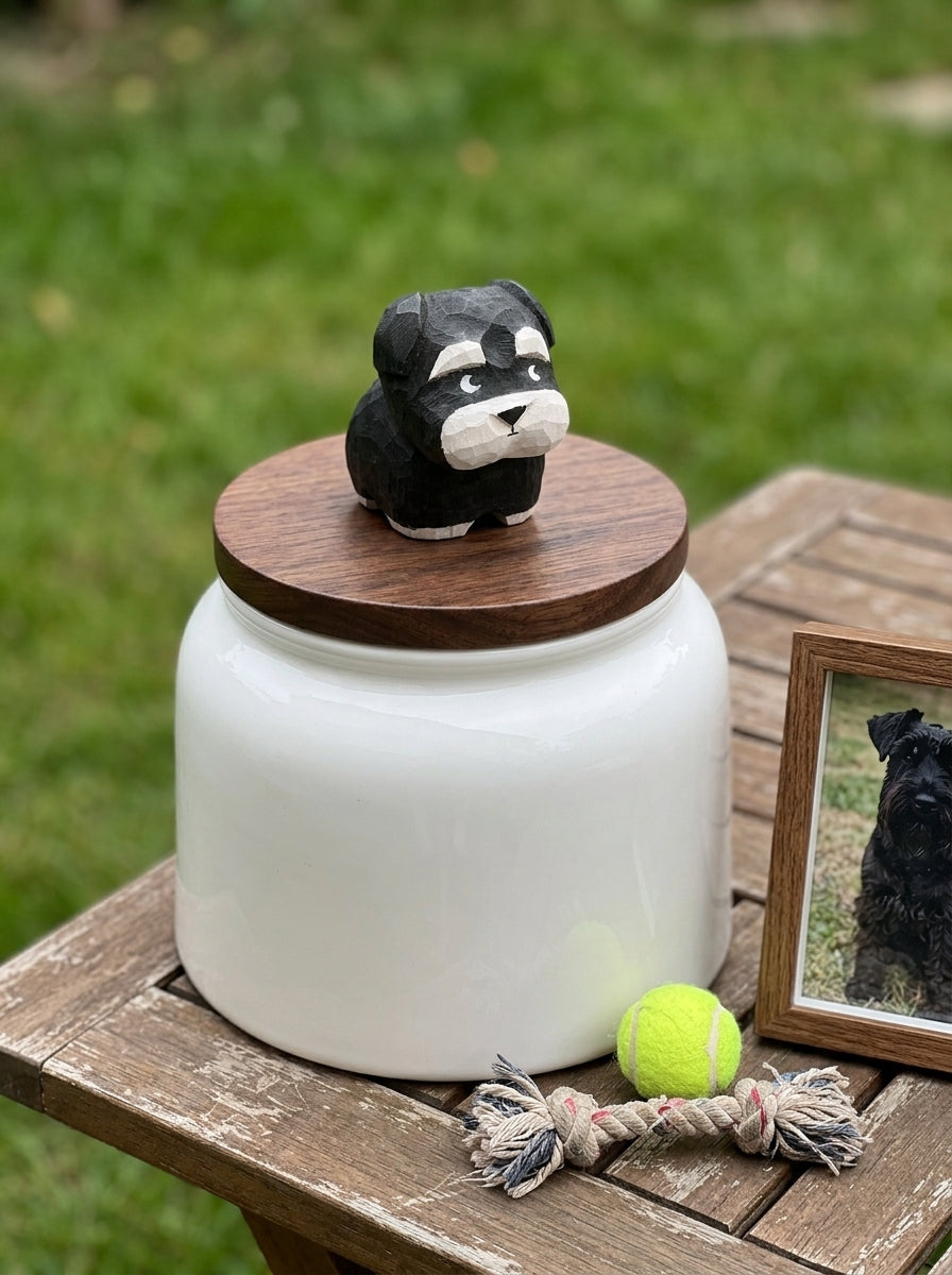 Schnauzer Ceramic Pet Urn with Memorial Figurine - 570ml - Black - pet ashes memorial urn