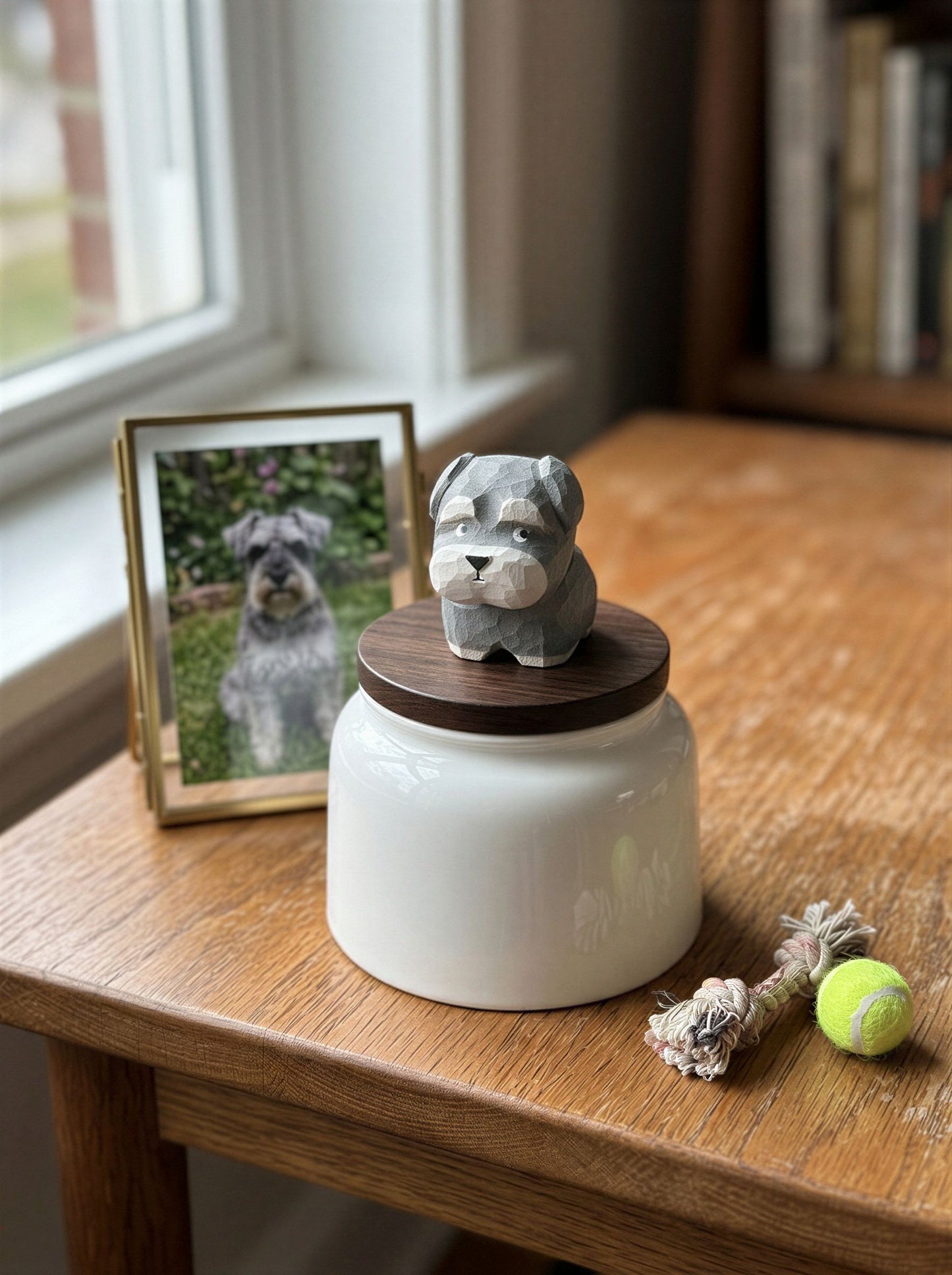 Schnauzer Ceramic Pet Urn with Memorial Figurine - 570ml - Gray - pet ashes memorial urn