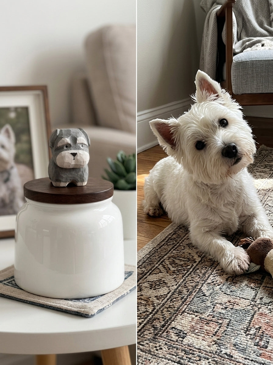 Schnauzer Ceramic Pet Urn with Memorial Figurine - 570ml - Gray - pet ashes memorial urn