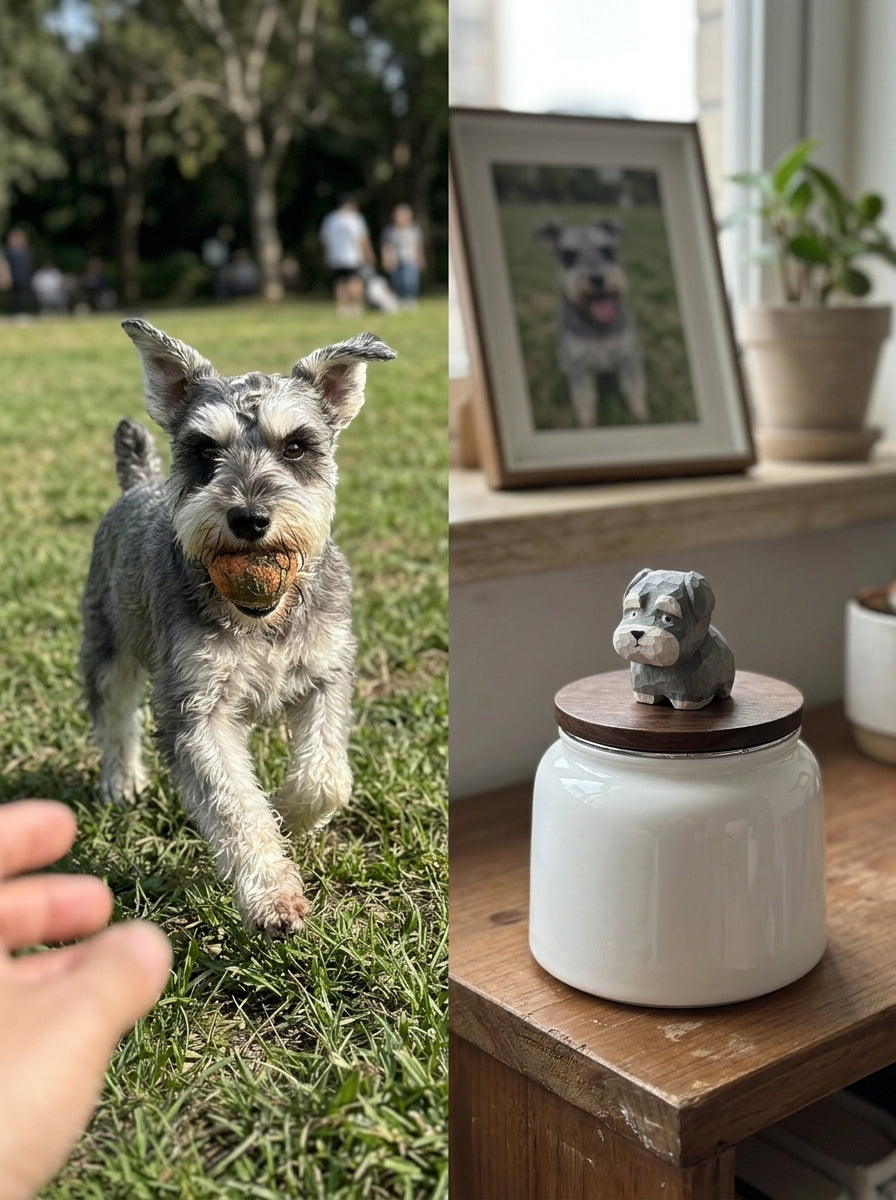 Schnauzer Ceramic Pet Urn with Memorial Figurine - 570ml - Gray - pet ashes memorial urn