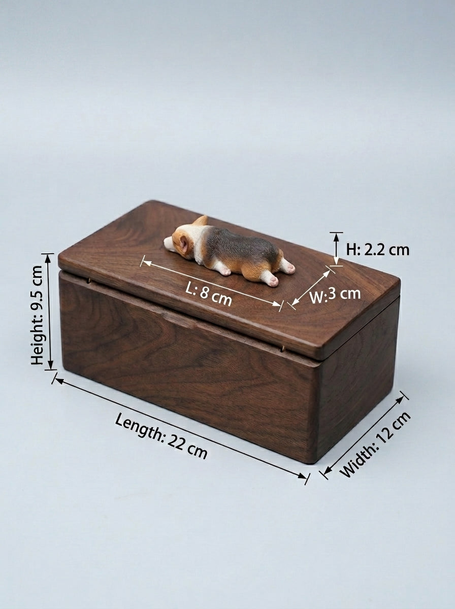 Shiba Inu Resting Wooden Pet Urn with Memorial Figurine - Dark - pet ashes memorial urn