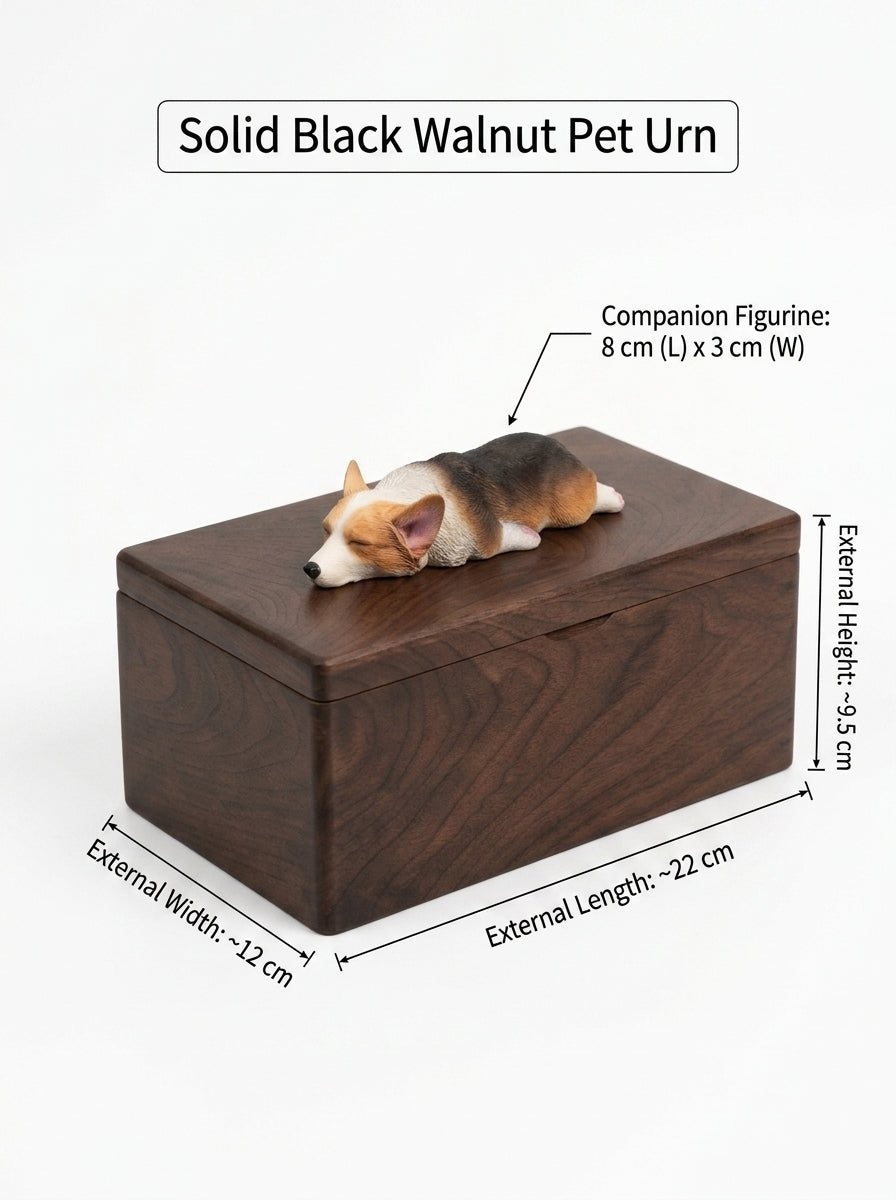 Shiba Inu Resting Wooden Pet Urn with Memorial Figurine - Dark - pet ashes memorial urn