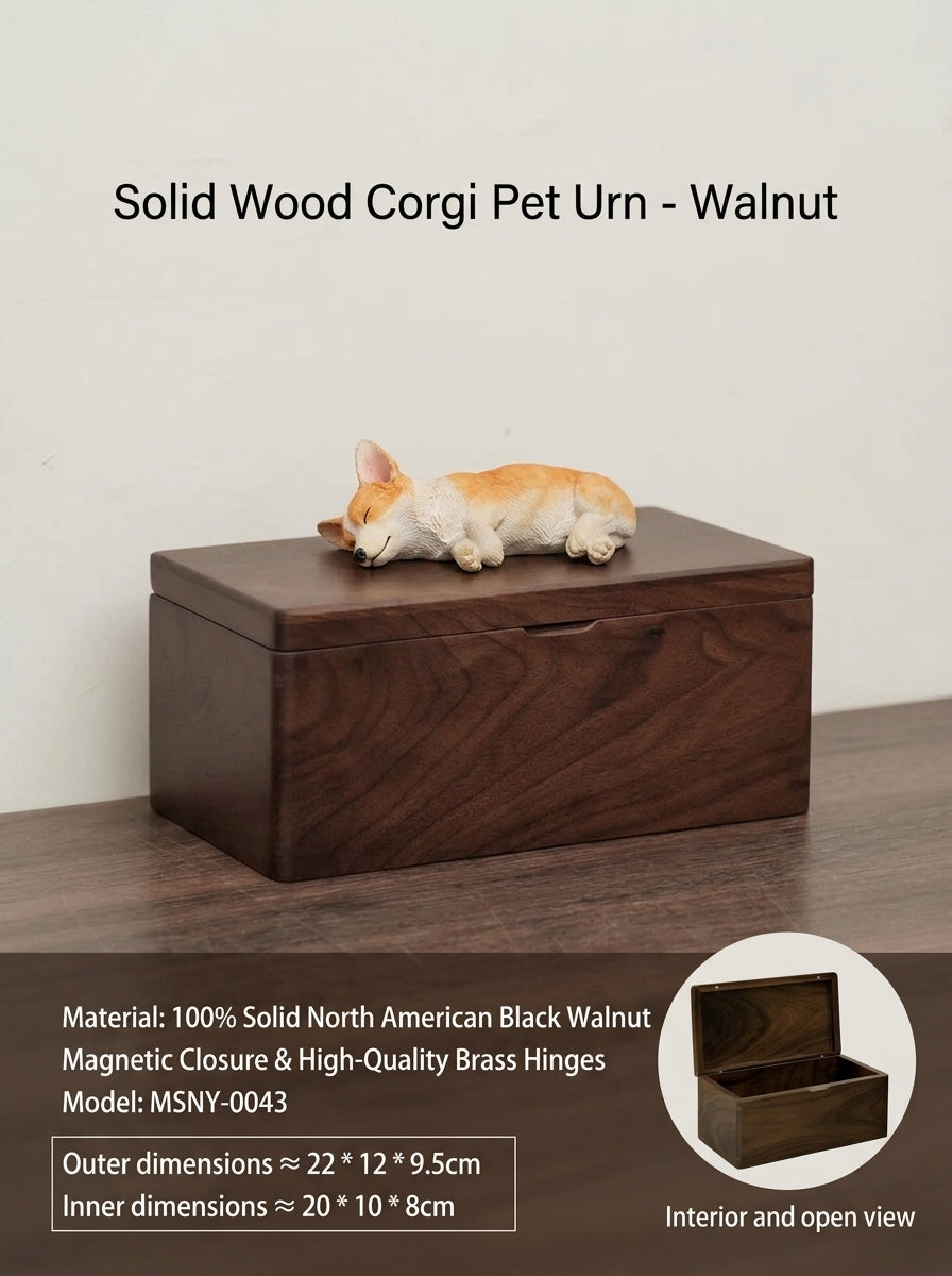 Shiba Inu Side-Lying Wooden Pet Urn with Memorial Figurine - Light - pet ashes memorial urn