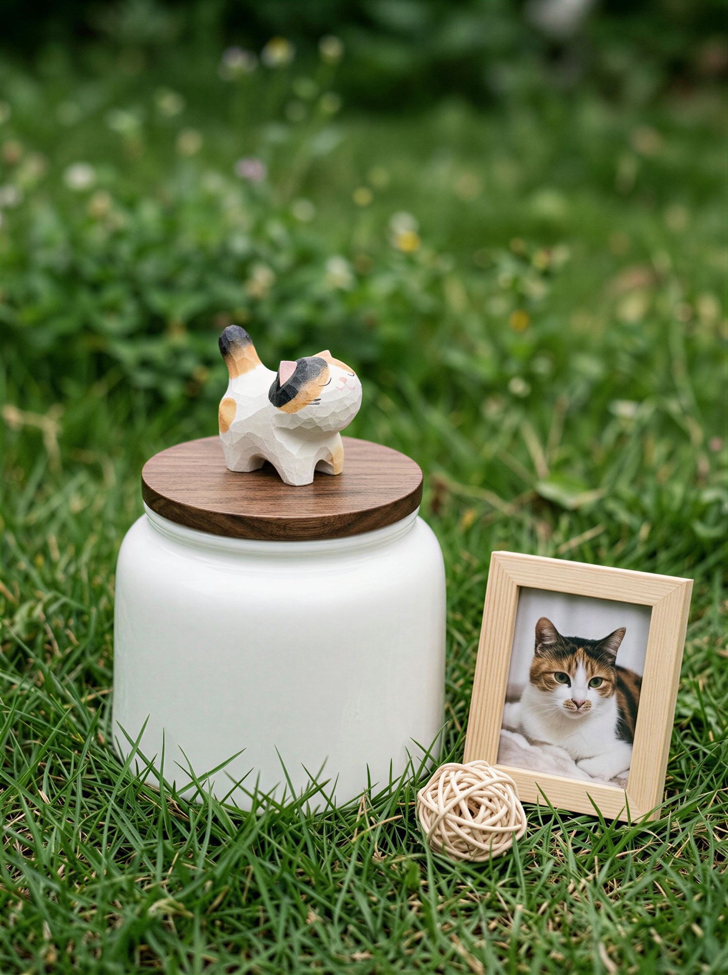 Standing Cat Ceramic Pet Urn with Memorial Figurine - 570ml - Calico - pet ashes memorial urn