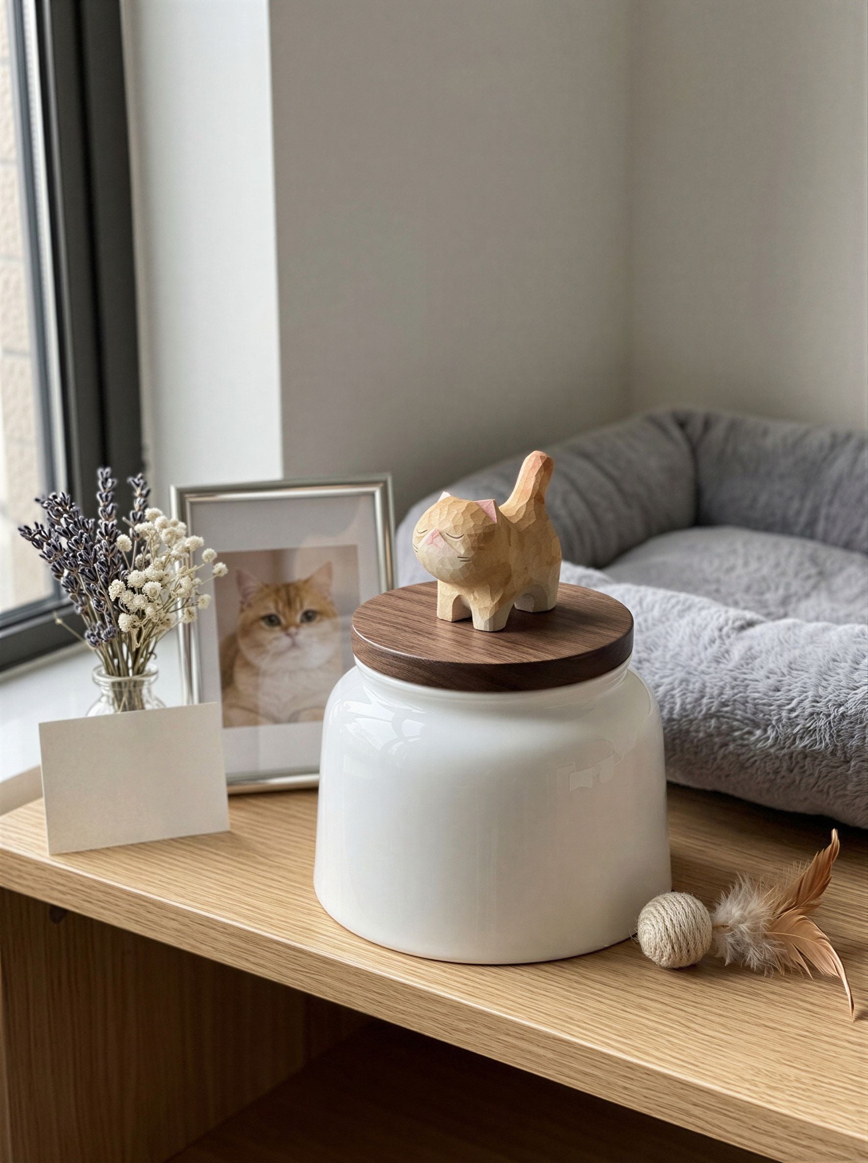 Standing Cat Ceramic Pet Urn with Memorial Figurine - 570ml - Golden British Shorthair - pet ashes memorial urn