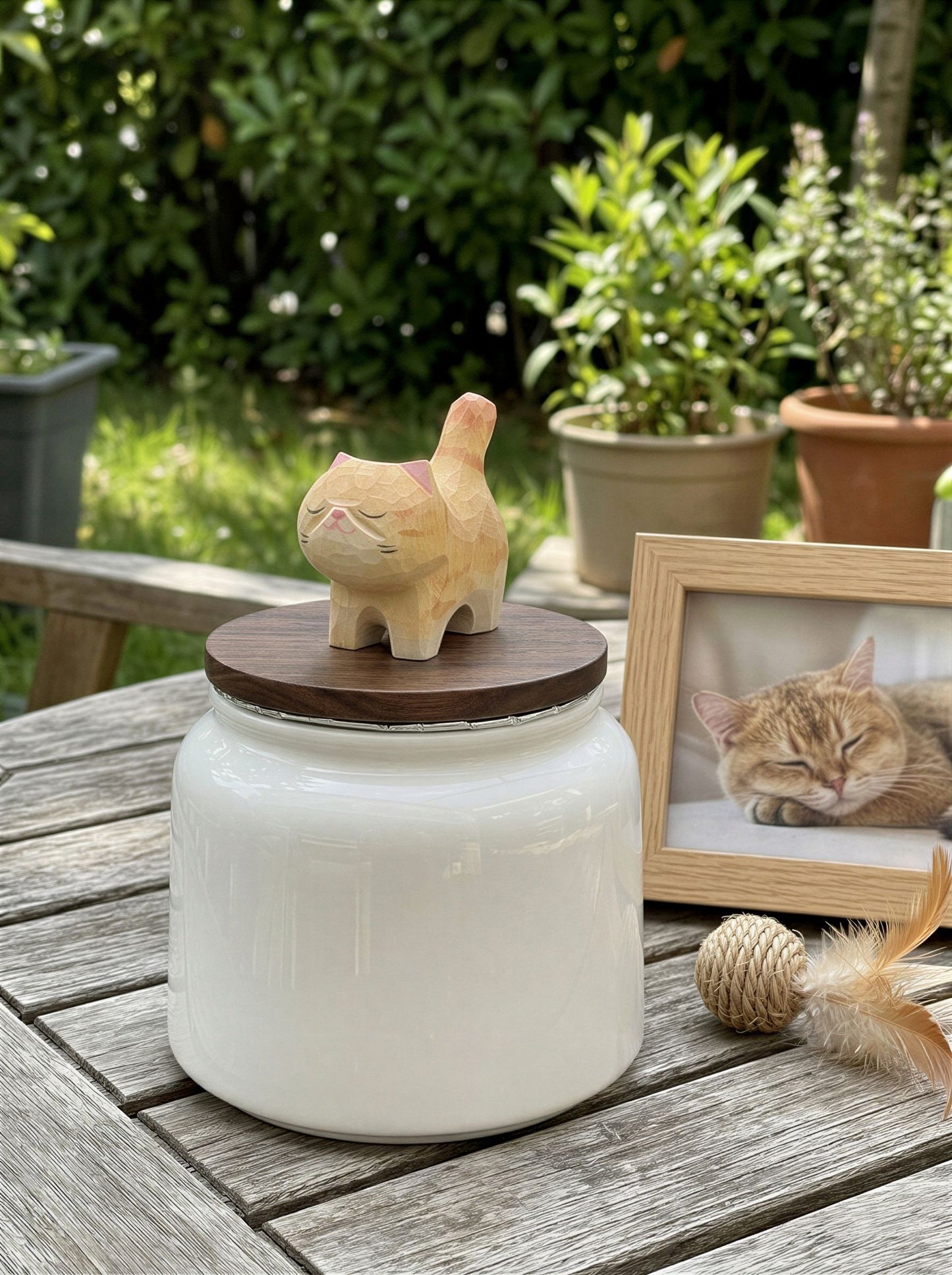 Standing Cat Ceramic Pet Urn with Memorial Figurine - 570ml - Golden British Shorthair - pet ashes memorial urn