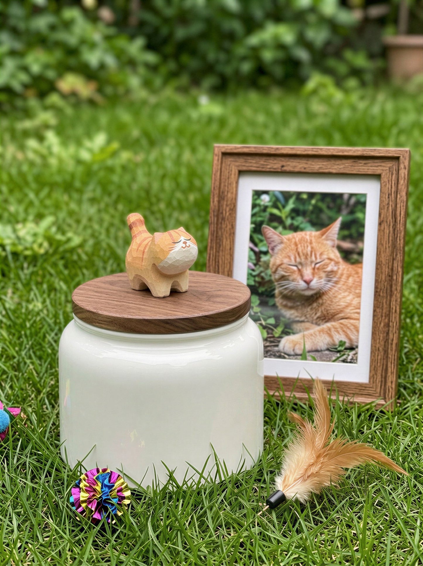 Standing Cat Ceramic Pet Urn with Memorial Figurine - 570ml - Orange Tabby - pet ashes memorial urn