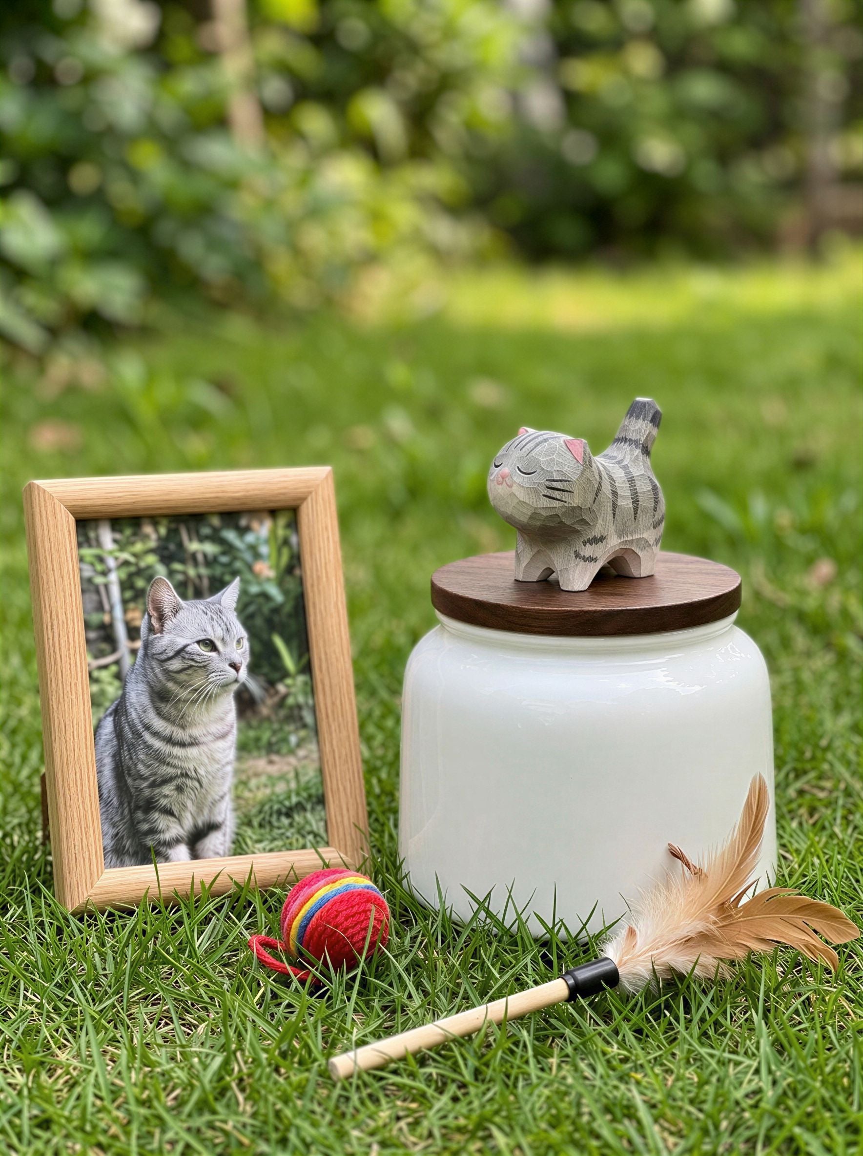 Standing Cat Ceramic Pet Urn with Memorial Figurine - 570ml - Tabby - pet ashes memorial urn