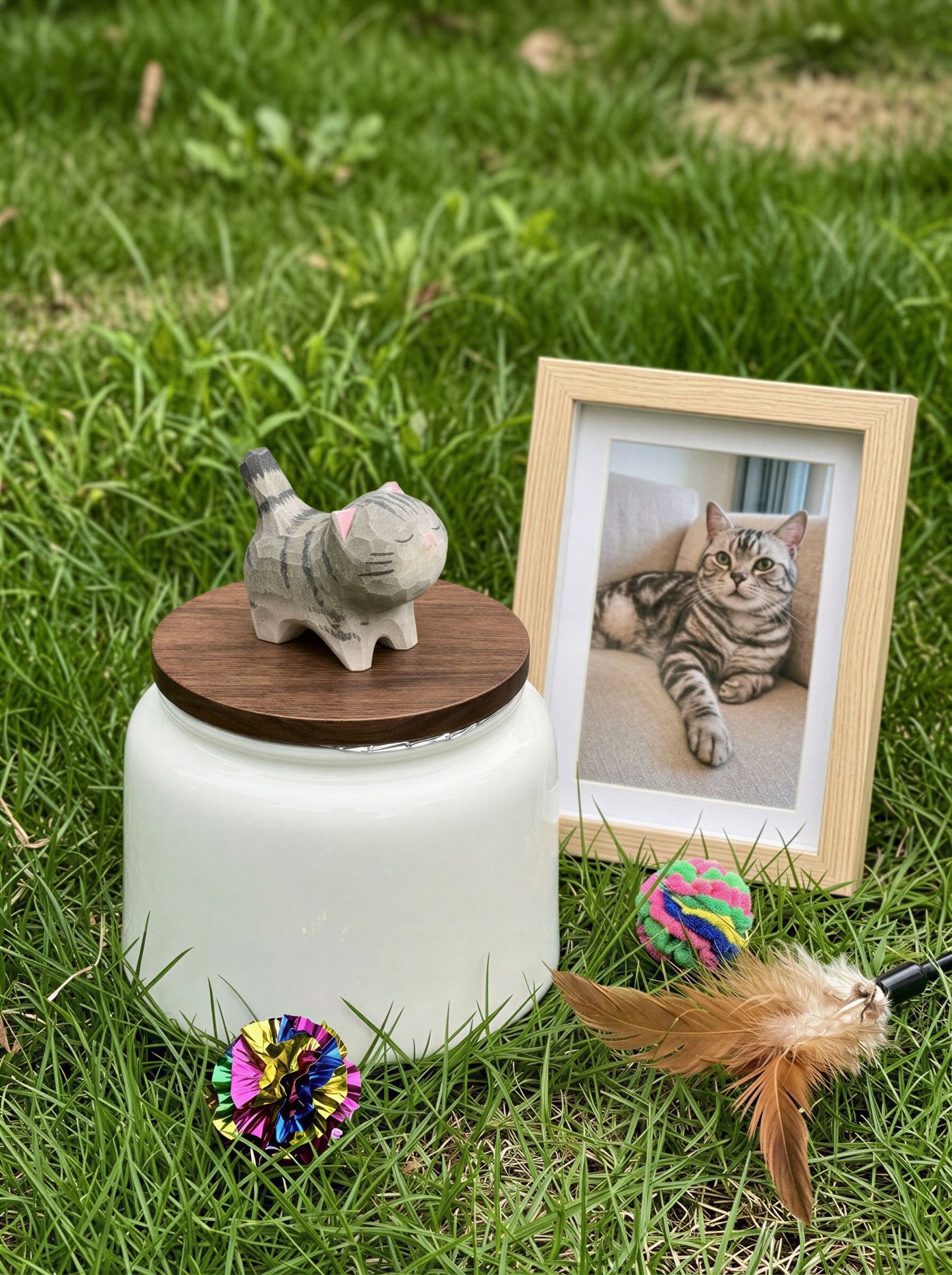 Standing Cat Ceramic Pet Urn with Memorial Figurine - 570ml - Tabby - pet ashes memorial urn
