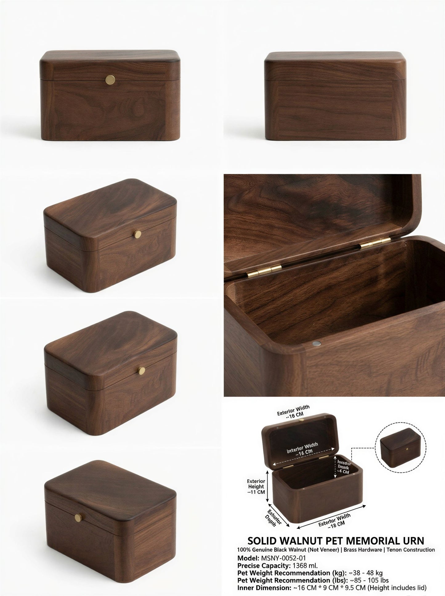 Size guide - walnut wood pet urn 1368ml