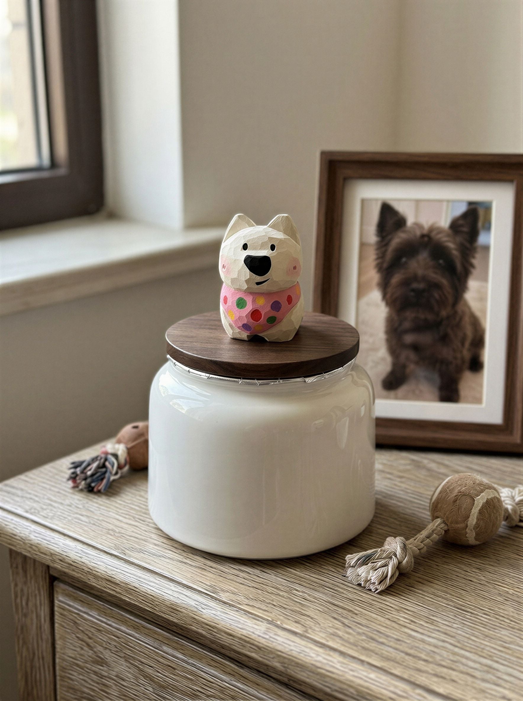Westie Ceramic Pet Urn with Memorial Figurine - 570ml - White - pet ashes memorial urn