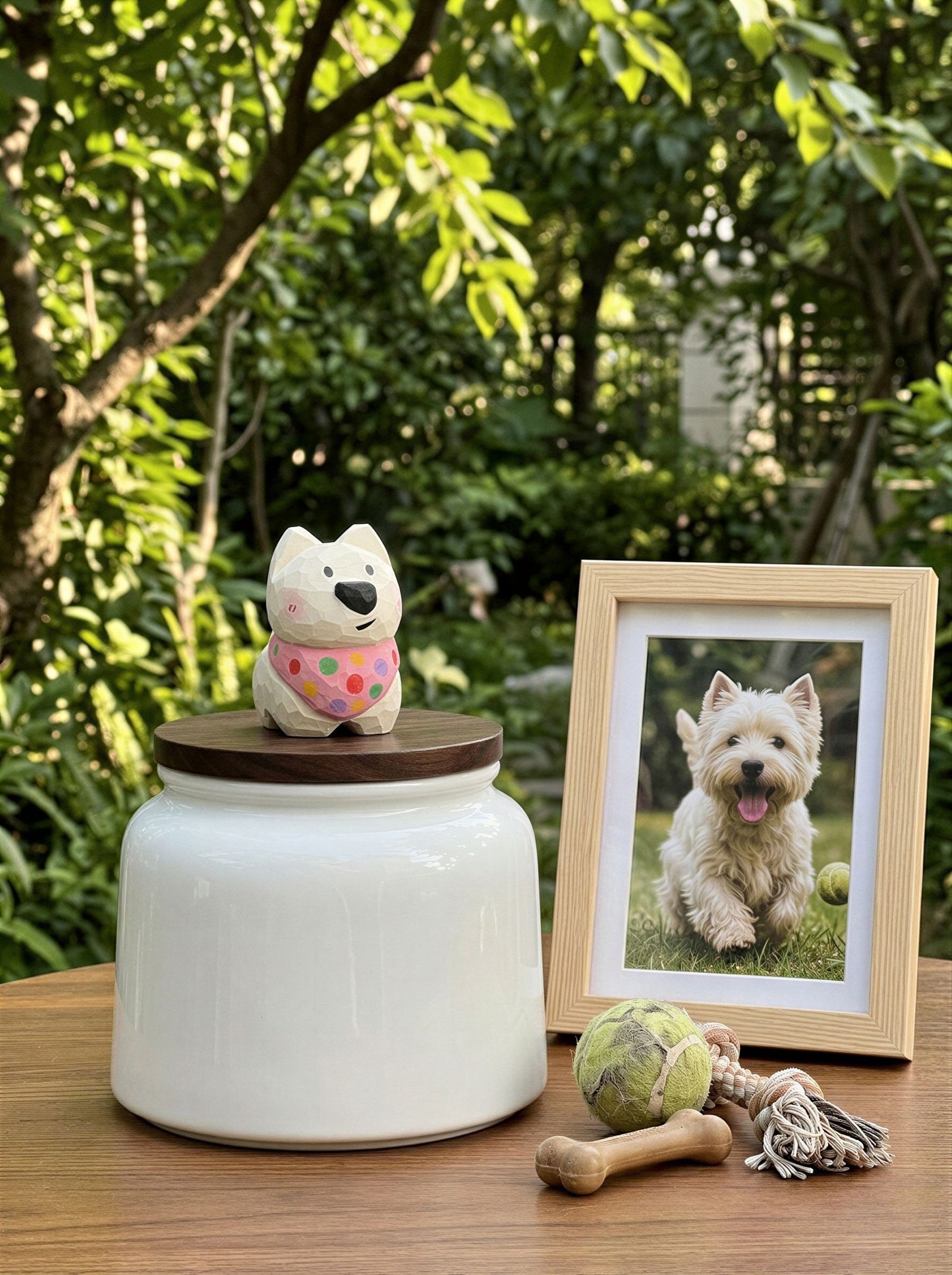 Westie Ceramic Pet Urn with Memorial Figurine - 570ml - White - pet ashes memorial urn