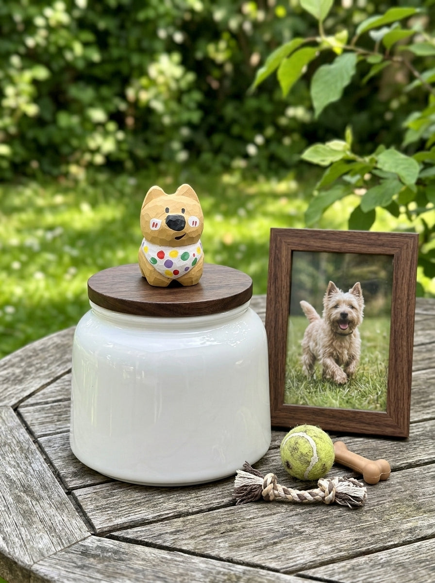 Westie Ceramic Pet Urn with Memorial Figurine - 570ml - Khaki - pet ashes memorial urn